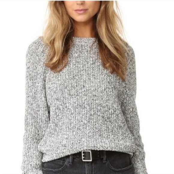Free People Electric City Sweater‎ Marled Black Linen Blend Knit Size Large - Picture 1 of 12